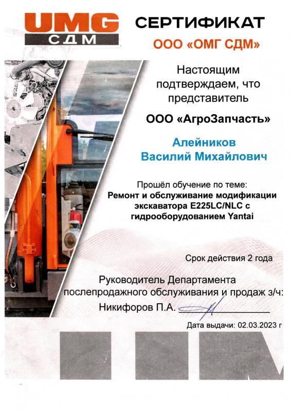 Сертификат UMG СДМ Василий Алейников от 02.03.2023