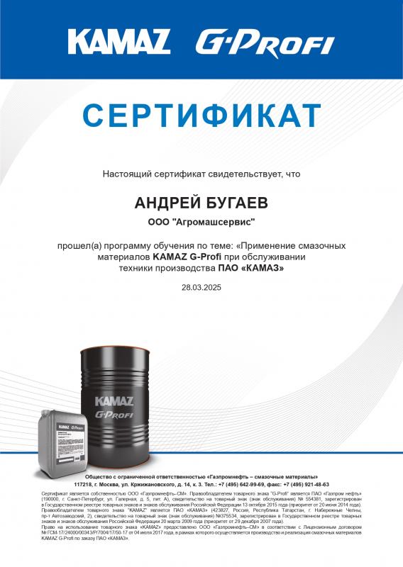 Сертификат Бугаев Андрей от 28.03.2025